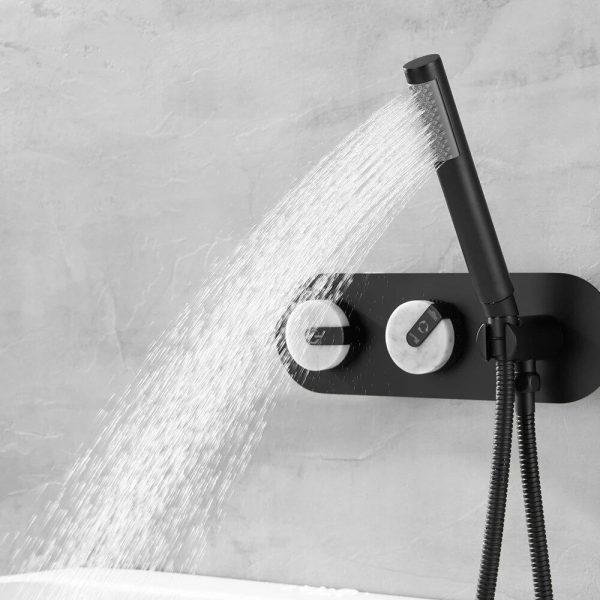 Luxury Freestanding Dual Handle Bathtub Faucet with Handheld Shower - 图片 6