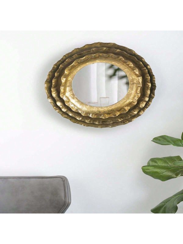 16" Round Wall Mirror with Gold Metal Frame, Mid-Century Modern Accent Mirror for Living Room