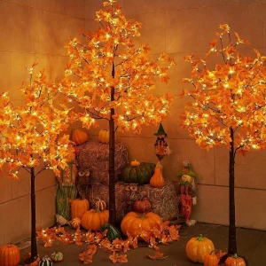 6FT 120LED Artificial Lighted Maple Tree Warm White Fall Decorations Indoor Ourdoor, Orange
