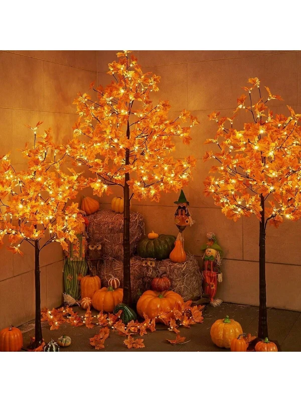 6FT 120LED Artificial Lighted Maple Tree Warm White Fall Decorations Indoor Ourdoor, Orange