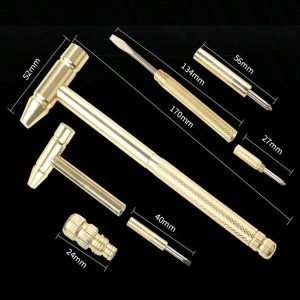 1pc Multi-Functional Small Copper-Plated Hammer With Small Screwdriver Set, Six In One Tool For Household Work