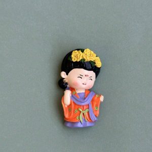 1pc Creative 3d Resin Fridge Magnet Decor Featuring A Beautiful Dressed-Up Chinese Lady Playing Various Musical Instruments Surrounded By Peony, Chinese Cabbage And Swallow