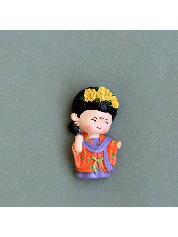 1pc Creative 3d Resin Fridge Magnet Decor Featuring A Beautiful Dressed-Up Chinese Lady Playing Various Musical Instruments Surrounded By Peony, Chinese Cabbage And Swallow