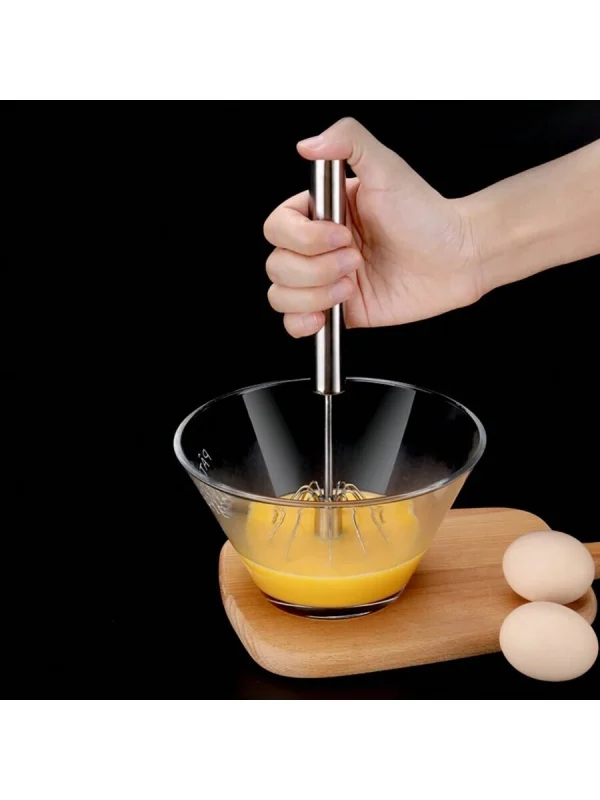 1pc Stainless Steel Egg Beater, Manual Press Type Semi-Automatic Egg Whisk