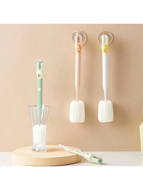 1pc Morandi Color Three-In-One Creative Cup Brush, Multi-Functional Long Handle Straw Brush For Milk Bottle, Water Glass And Cup Lid Cleaning