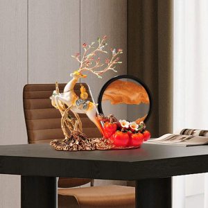 1pc Attractive Quicksand Art Decoration With Cute Ceramic Deer Figurine