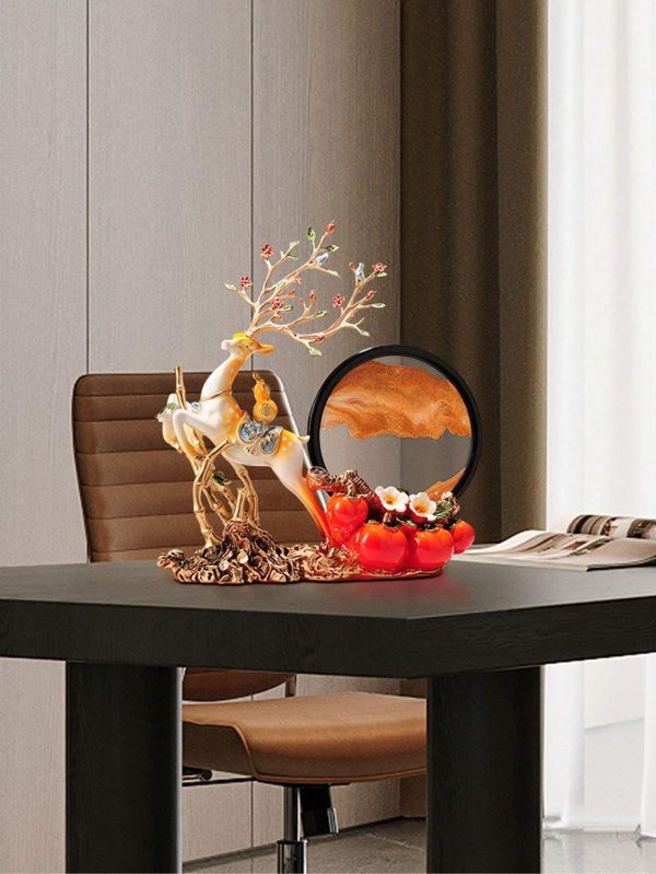 1pc Attractive Quicksand Art Decoration With Cute Ceramic Deer Figurine