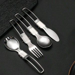 Creative Stainless Steel Folding Knife Fork Spoon Outdoor Tableware Salad Spoon Fruit Fork Portable Camping Picnic Set