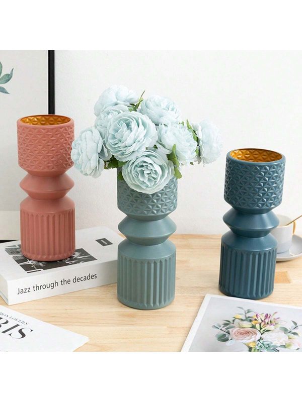 Nordic Style Light Luxury Roman Column Shaped Vase, Imitation Porcelain Glazed Finish, Simple & Durable Plastic Gourd-Shaped Vase, Light & Illustrated, Ideal For Living Room, Bedroom, Wedding Party Decorations, Office Tabletop Decoration