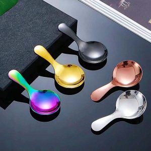 Stainless Steel Short-Handled Round Spoon Tableware, Cute Cake Spoon, Simple Milk Powder Spoon, Dessert Spoon, Milk/Oat Spoon, Mini Round Spoon
