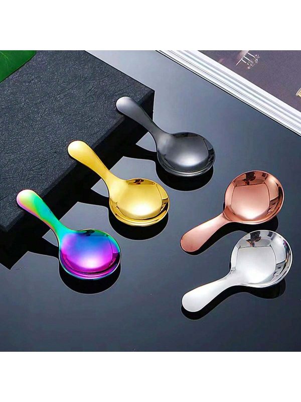 Stainless Steel Short-Handled Round Spoon Tableware, Cute Cake Spoon, Simple Milk Powder Spoon, Dessert Spoon, Milk/Oat Spoon, Mini Round Spoon