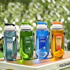 Portable And Stylish Plastic Sports Fitness Water Bottle With Rounded Body, High Temperature Resistance, Anti-Fall Design, Hanging Rope, Large Capacity, Simple Space Cup For Students, Outdoor And Home Use