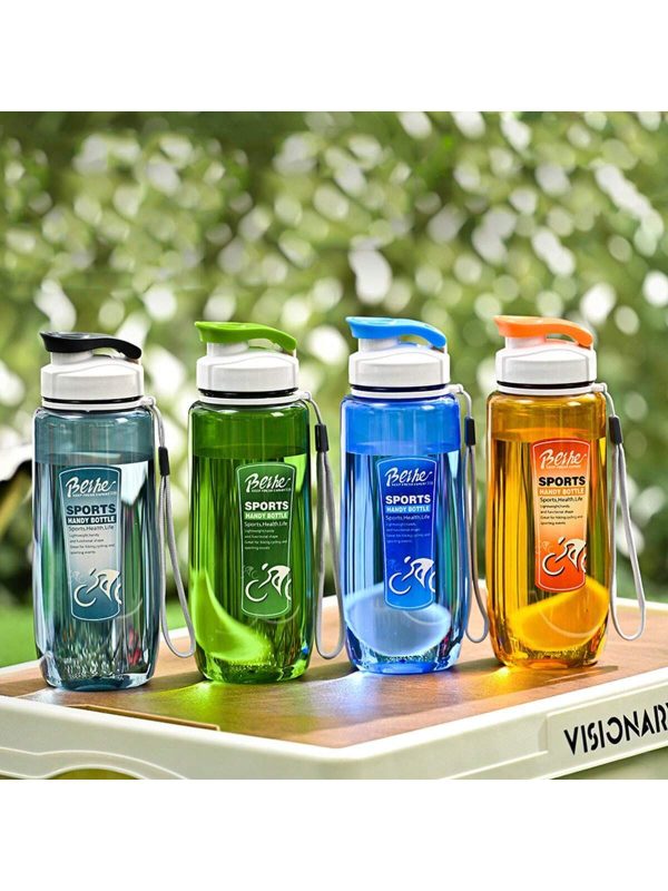 Portable And Stylish Plastic Sports Fitness Water Bottle With Rounded Body, High Temperature Resistance, Anti-Fall Design, Hanging Rope, Large Capacity, Simple Space Cup For Students, Outdoor And Home Use