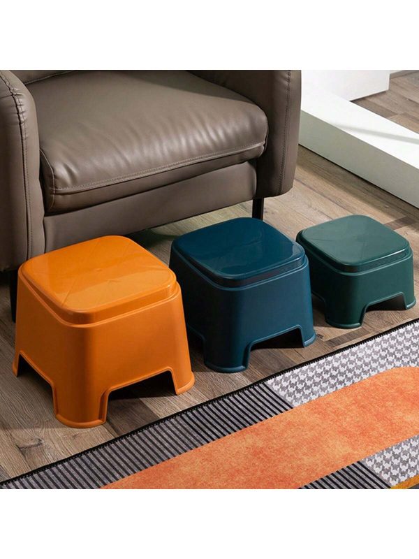 Small Plastic Stool For Home Use, Thickened Square Stool, Bathroom Bench, Shoe-Changing Stool, Tea Table Stool, Sturdy And Durable, Stackable And Foldable For Storage