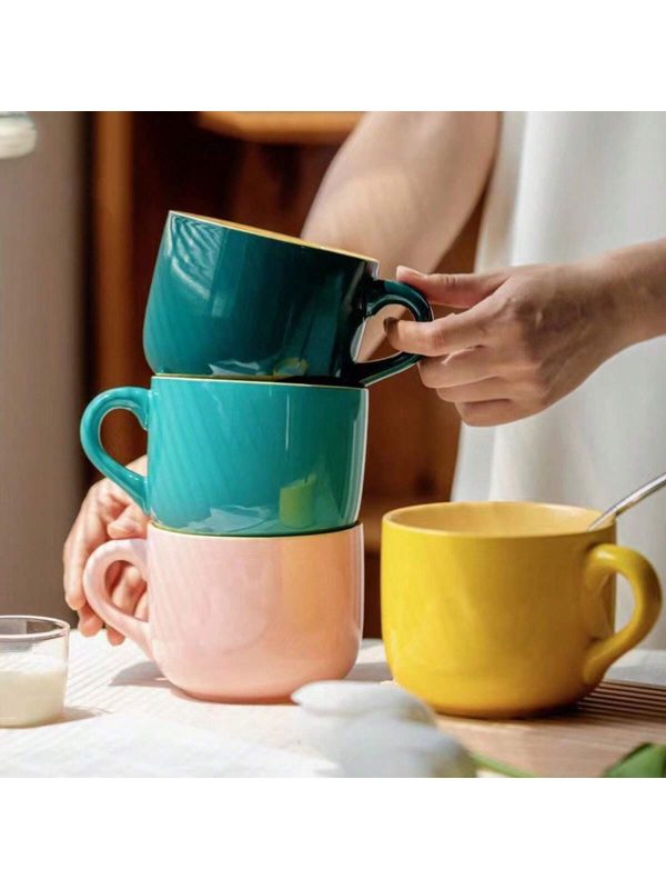 Minimalist Home Ceramic Color-Blocking Breakfast Cup And Dish, High-Value Mark Cup, Oatmeal Cup, Coffee Cup, Milk Cup, Couple Cup, Gift Cup, Multicolor Large Capacity Water Cup, Wedding Souvenirs, Graduation, Daily And Holiday Gifts