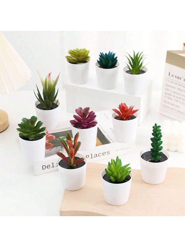 Realistic Velvety Artificial Succulent Small White Barrel-Shaped Potted Plant Decoration, Faux Flower Tabletop Ornament, Miniature Fleshy Bonsai Simulation Green
