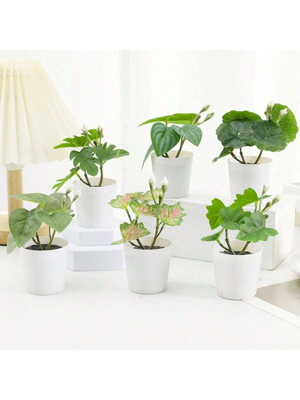 Small White Bucket Shaped Artificial Potted Plant With Simulation Flowers, Faux Green Plant For Tabletop Decoration, Mini Landscape Ornament