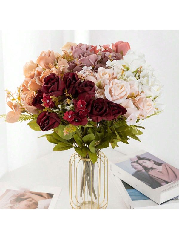 European Elegant 11-Head Rose Polandme Home Decoration Artificial Flower Party Wedding Decoration Silk Flower Materials Wedding Decoration Home Ornament