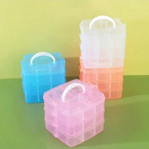 1pc Simple Plastic Jewelry Storage Box Handheld Detachable Storage Case 3-Layer 18-Grid Transparent Cosmetics Organizer