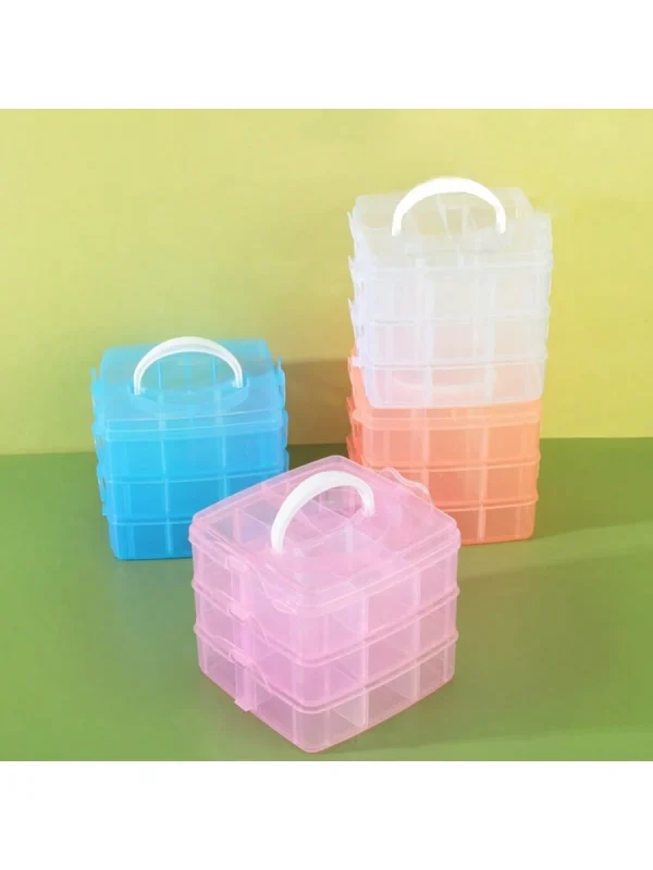 1pc Simple Plastic Jewelry Storage Box Handheld Detachable Storage Case 3-Layer 18-Grid Transparent Cosmetics Organizer