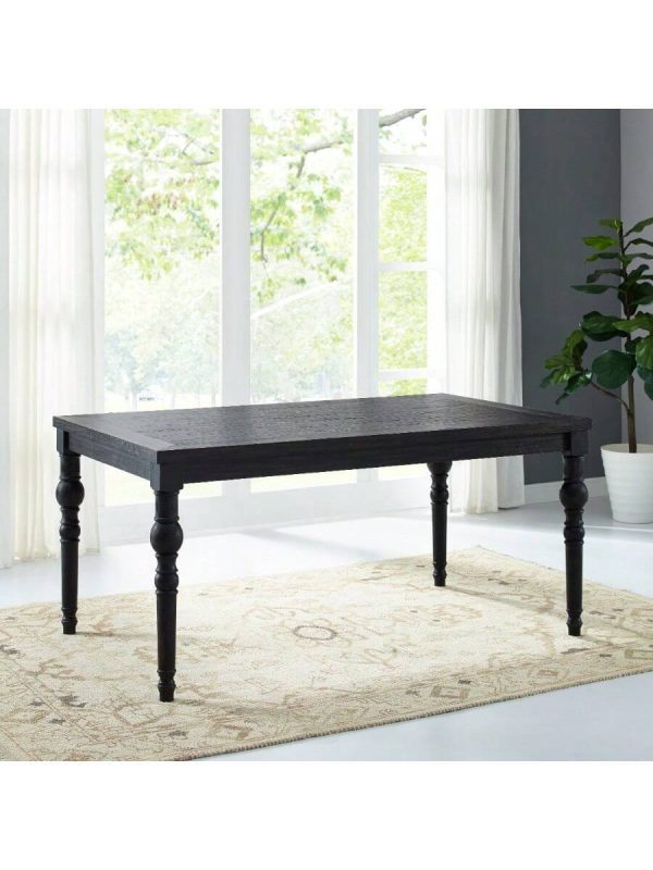 Ton Urban Style Dark Wash Turned-Leg Dining Set: Table And 4 Chairs, Blue-