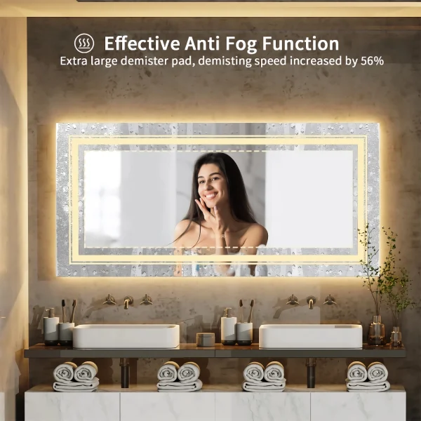 Modern Full-Length LED Lighted Bathroom Mirror with Touch Sensor, Anti-Fog, and Dimmable Features - 图片 3