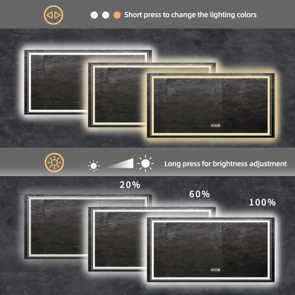Modern Full-Length LED Lighted Bathroom Mirror with Touch Sensor, Anti-Fog, and Dimmable Features - 图片 4