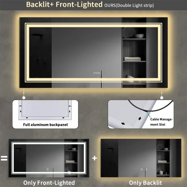Modern Full-Length LED Lighted Bathroom Mirror with Touch Sensor, Anti-Fog, and Dimmable Features - 图片 5