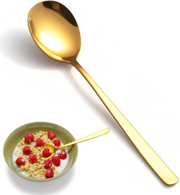 1pc Stainless Steel Long-Handled Spoon For Desserts, Milk, Oatmeal, Soup With Simple And Elegant Design For Home Use
