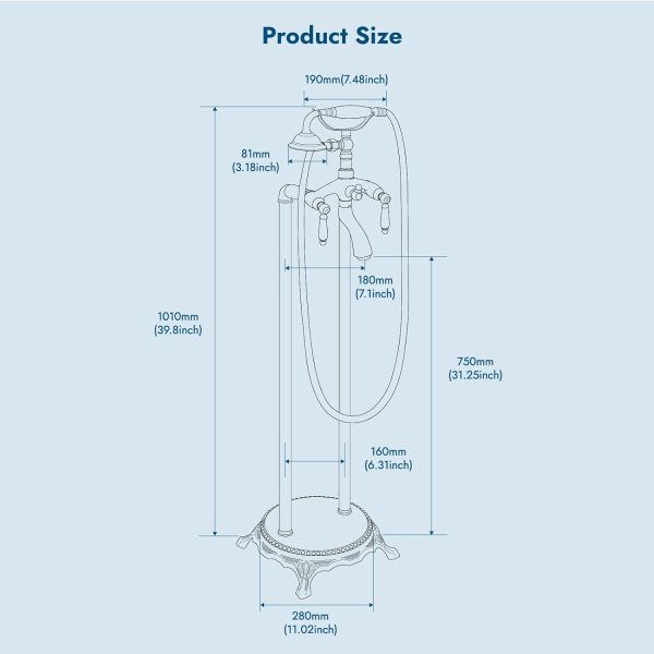 Elegant Dual-Handle Floor-Mount Bathtub Faucet with Handheld Shower - 图片 5