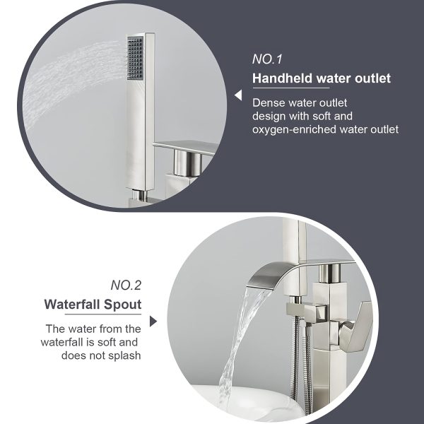 Luxury Square Floor Standing Bathtub Faucet with Waterfall Mixer - 图片 3