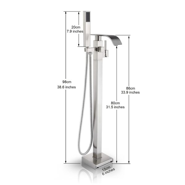 Luxury Square Floor Standing Bathtub Faucet with Waterfall Mixer - 图片 6