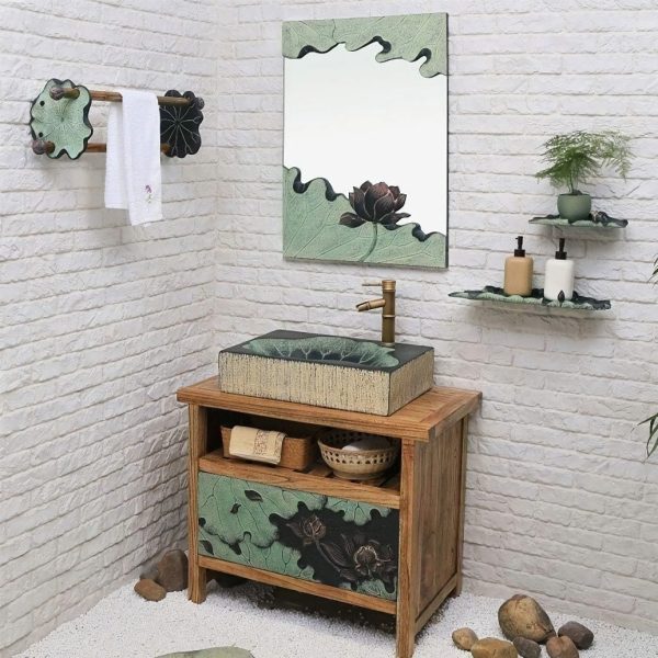 Modern Lotus Leaf Rectangular Resin Washbasin – Elegant Above Counter Bathroom Sink - 图片 5