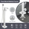 Luxury Square Floor Standing Bathtub Faucet with Waterfall Mixer