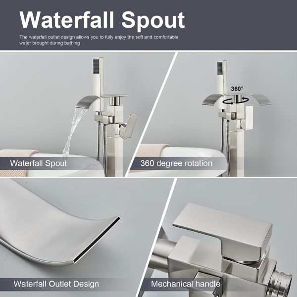 Luxury Square Floor Standing Bathtub Faucet with Waterfall Mixer - 图片 4