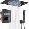 Luxury Gold Thermostatic LED Shower Set with Rainfall & Waterfall Ceiling Mount