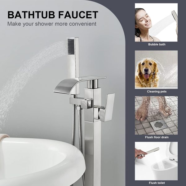 Luxury Square Floor Standing Bathtub Faucet with Waterfall Mixer - 图片 5