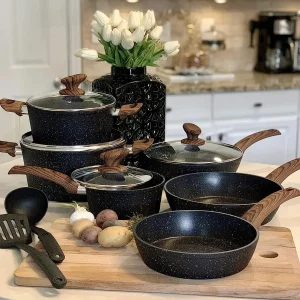 12 piece granite cooking pot set, wear-resistant and non stick pot