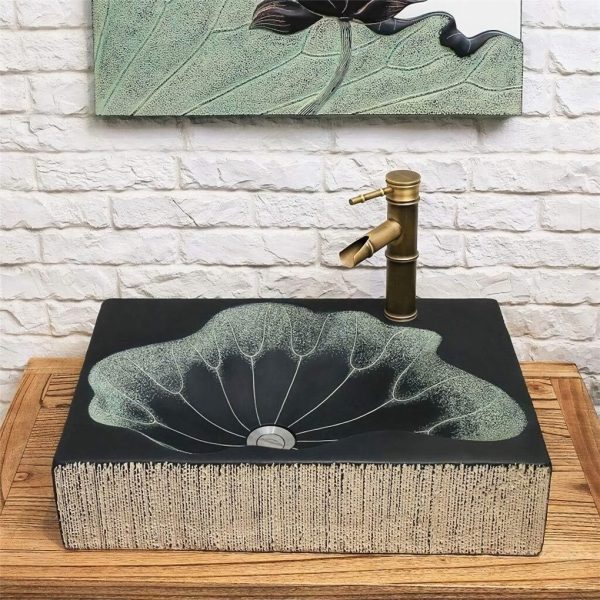Modern Lotus Leaf Rectangular Resin Washbasin – Elegant Above Counter Bathroom Sink - 图片 6