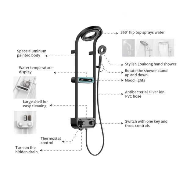 Digital Display Rotatable Pressurized Shower Head Rain Shower - 图片 2
