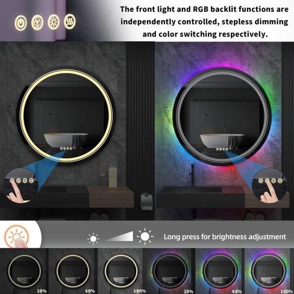 Large Round LED Bathroom Mirror with RGB Color Changing and Anti-Fog Function - 图片 4