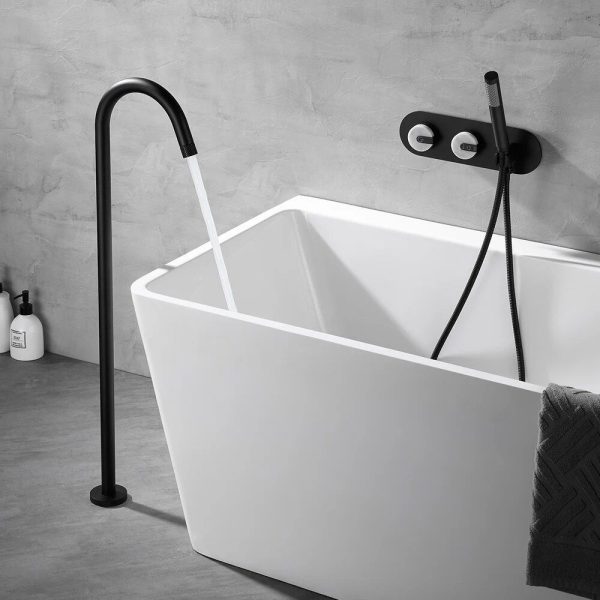 Luxury Freestanding Dual Handle Bathtub Faucet with Handheld Shower - 图片 5