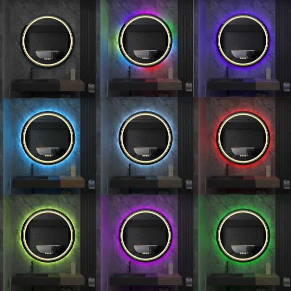Large Round LED Bathroom Mirror with RGB Color Changing and Anti-Fog Function - 图片 5