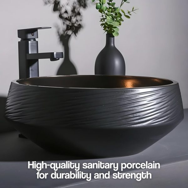 Deluxe Black and Bronze Ceramic Bathroom Sink Set - 图片 2