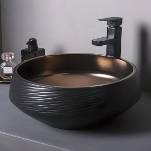 Deluxe Black and Bronze Ceramic Bathroom Sink Set
