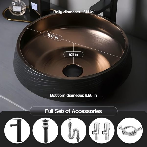 Deluxe Black and Bronze Ceramic Bathroom Sink Set - 图片 4