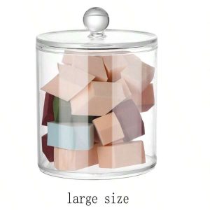 1pc Transparent Acrylic Storage Box, Round Swab & Cosmetic Organizer Holder, Bathroom Storage Jar