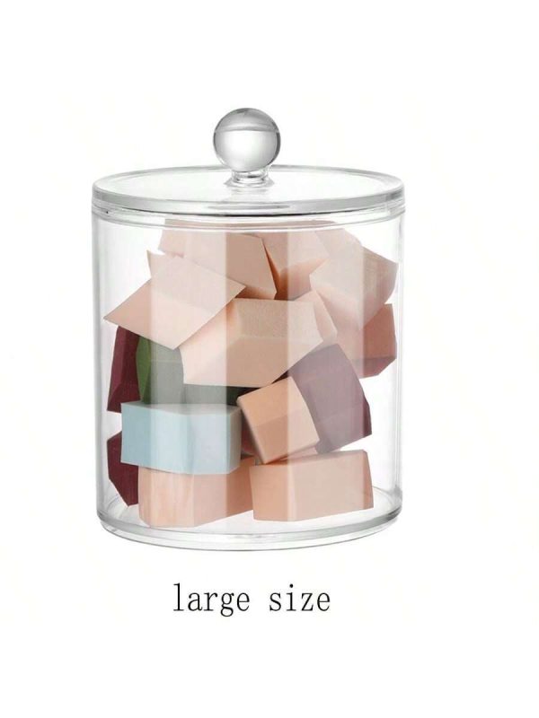 1pc Transparent Acrylic Storage Box, Round Swab & Cosmetic Organizer Holder, Bathroom Storage Jar