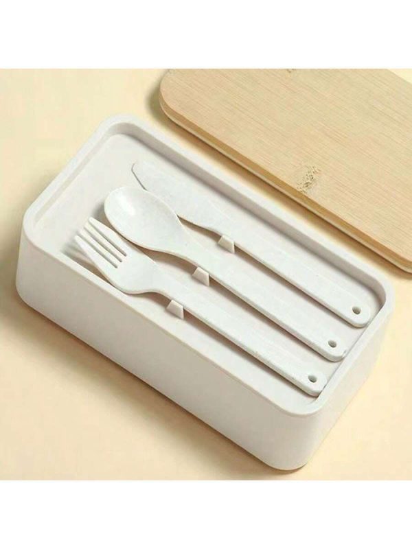 Japanese-Style Bamboo Lid Bento Box For Work With Large Capacity, Double Layer Compartment, Plastic Material, Microwave Safe And Fresh Keeping