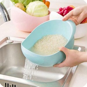1pc Korean Style Colorful Household Rice Sieve And Washing Bowl Set For Home Kitchen